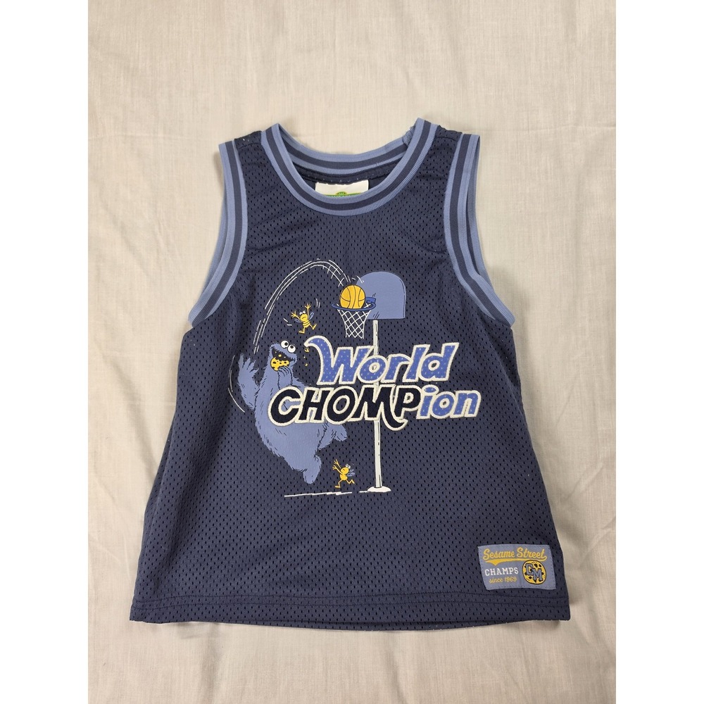 Sesame Street Tank Top Boys 4T Blue Cookie Monster Basketball Jersey Graphic